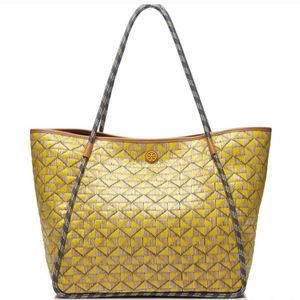 Tory Burch mosaic golden straw tote bag